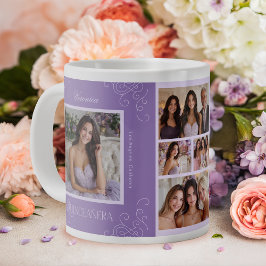 Elegant Lavender 6 Photo Collage Quinceañera Jumbo Mugg
