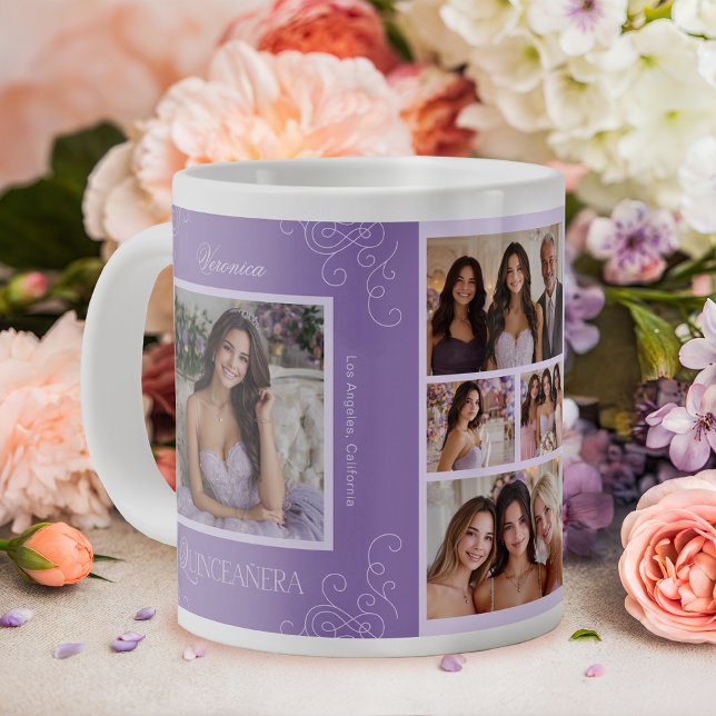 Elegant Lavender 6 Photo Collage Quinceañera Jumbo Mugg (Skapare uppladdad)