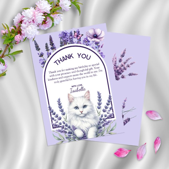 Elegant Lavender and White Cat Birthday Tack Kort (Skapare uppladdad)