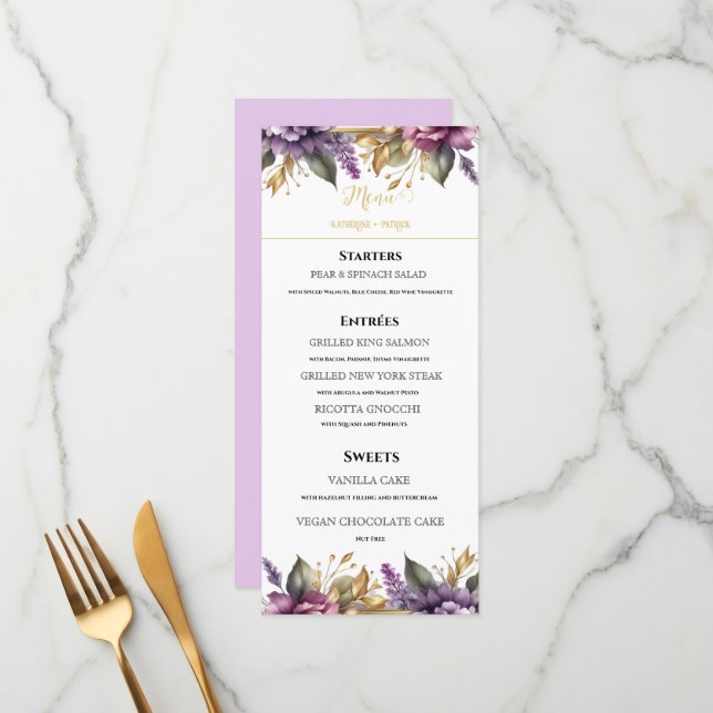 Elegant Lavender-Anpassningsbarna för vilda blommo Meny (Fram/Back In Situ)