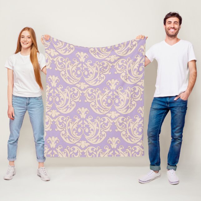 Elegant Lavender Baroque Damask Fleece Blanket (På plats)
