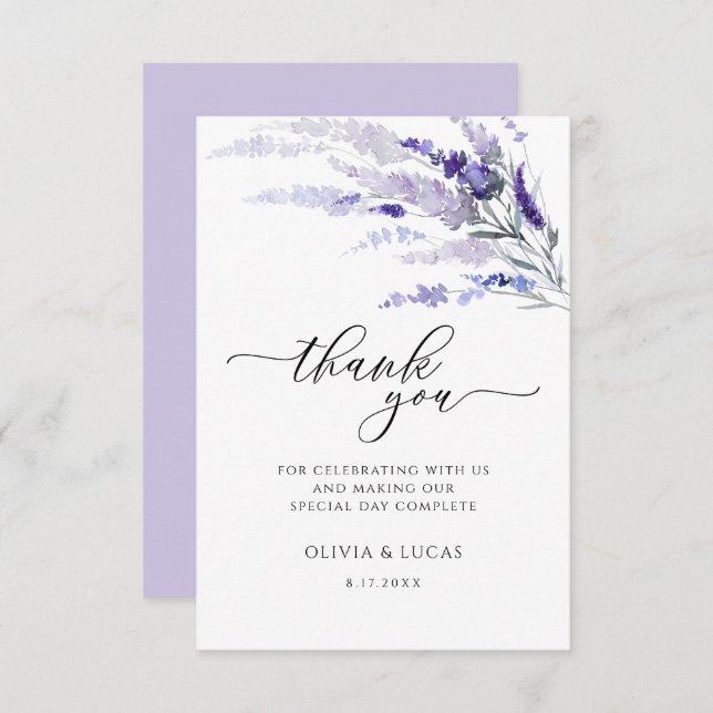 Elegant Lavender Blommigt Botanical Meadow Bröllop Tack Kort (Fram/baksida)