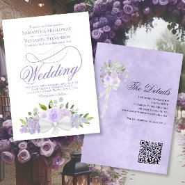 Elegant Lavender Blommigt Bouquet QR-kod Bröllop Inbjudningar
