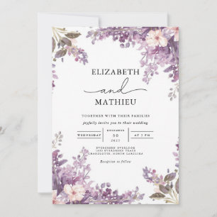 Elegant Lavender Blommigt Bröllop Inbjudningar