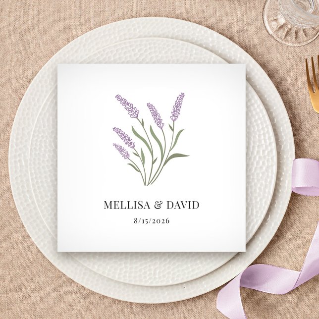 Elegant Lavender Blommigt Bröllop Napkin Pappersservett (Lavender Floral Wedding Napkin by Fiesta Valley Print)