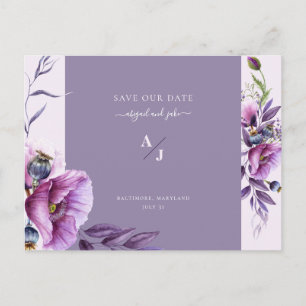 Elegant Lavender Blommigt Bröllop Spara vårt datum Vykort