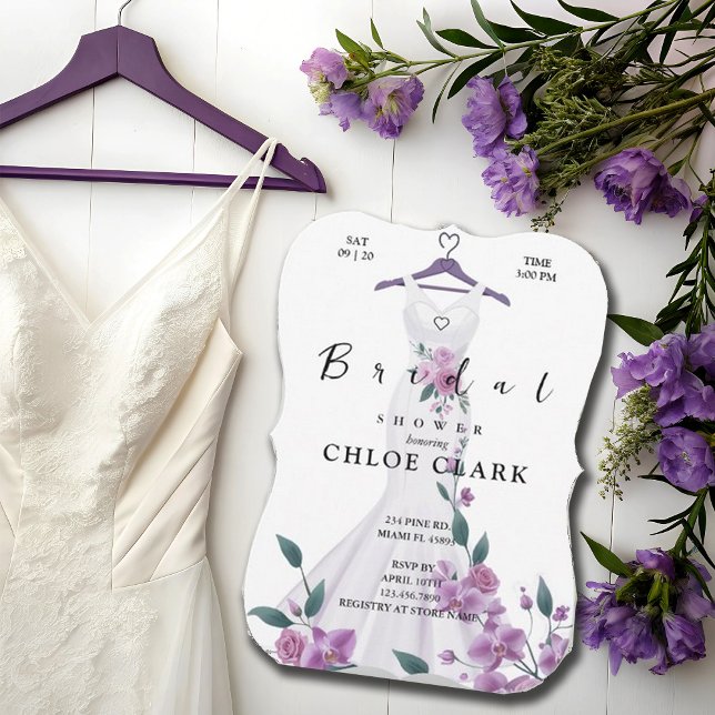 Elegant Lavender Blommigt Dress Bröllop Inbjudningar (Skapare uppladdad)