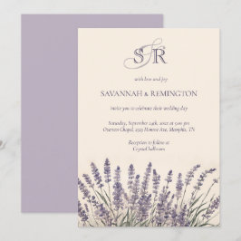 Elegant Lavender Blommigt Monogrammed Bröllop Inbjudningar