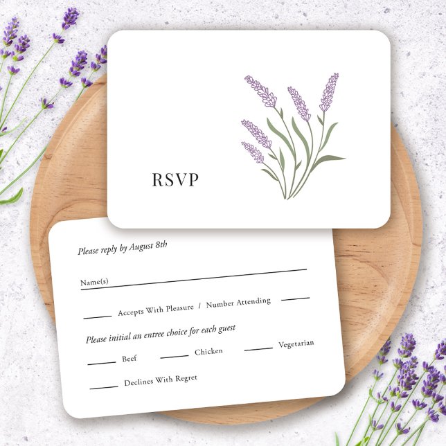 Elegant Lavender Blommigt OSA kort (Elegant Lavender Floral RSVP Card by Fiesta Valley Print)