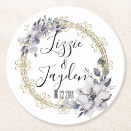 Elegant Lavender Blommigt WAN Bröllop Personalize Underlägg Papper Rund