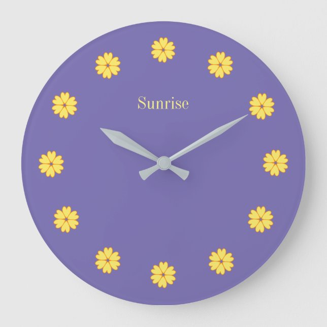 Elegant Lavender Blue & Flowers Wall Clock Stor Klocka (Framsida)