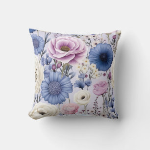 Elegant Lavender Blue White Blomsterträdgård Blomm Kudde