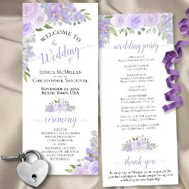 Elegant Lavender Boho Watercolor Blommigt Bröllop Program