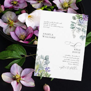 Elegant Lavender Botanical White Bröllop Inbjudningar