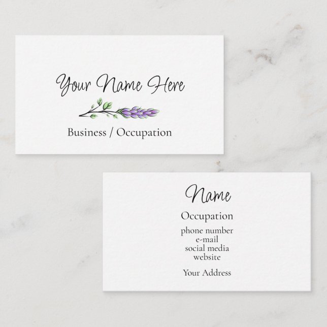 Elegant lavender botaniska grey visitkort (Fram/baksida)