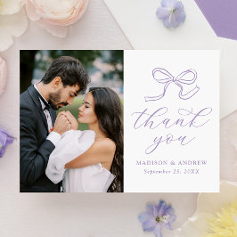 Elegant Lavender Bow Photo Bröllop Tack Kort