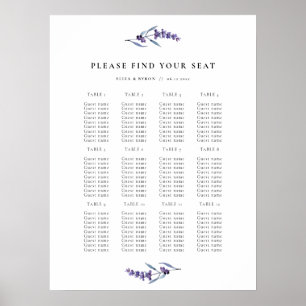 Elegant Lavender Bröllop Bord, sittdiagram Poster