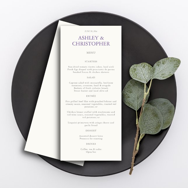 Elegant Lavender Bröllop Menu (Skapare uppladdad)