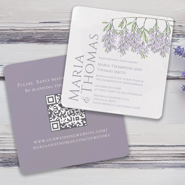 Elegant Lavender Bröllop Wisteria Anpassningsbar Inbjudningar (Watercolor lilac lavender floral typography design. )