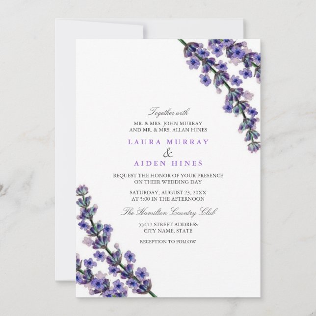 Elegant Lavender bröllopsinbjudan Inbjudningar (Framsida)