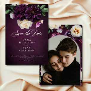 Elegant Lavender & Burgundy Blommigt Bröllop Spara Datumet