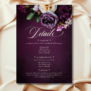 Elegant Lavender & Burgundy Blommigt Bröllop Tilläggskort