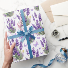 Elegant Lavender Butterfly Lila Blommigt Presentpapper