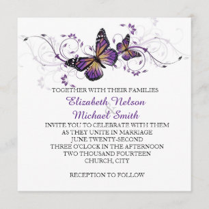 Elegant Lavender Butterfly Swirls bröllopsinbjudan Inbjudningar