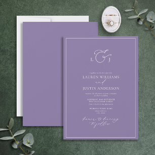 Elegant Lavender Calligraphy Monogram Bröllop Inbjudningar