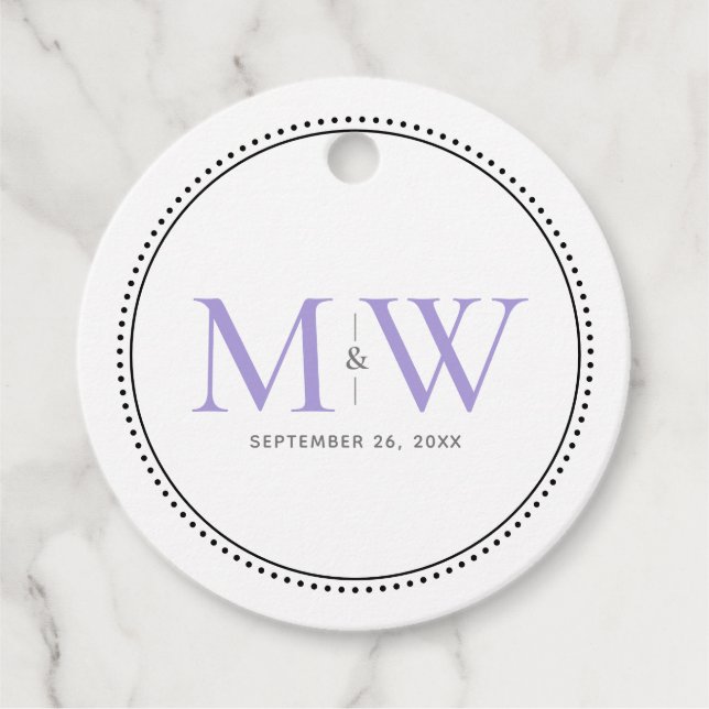 Elegant Lavender Couples Monogram Bröllop Gåvor Etiketter (Framsida)