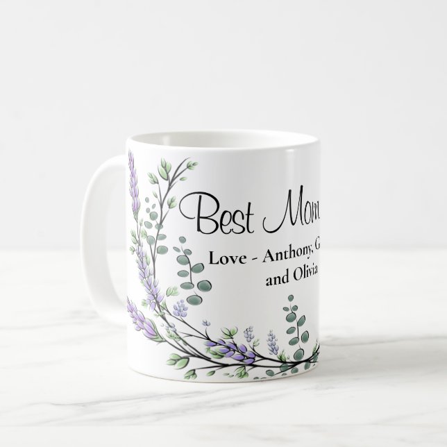 Elegant Lavender Eucalyptus Best Mamma någonsin Kaffemugg (Framsida vänster)