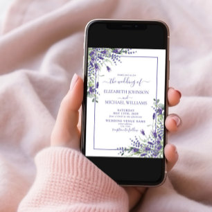 Elegant Lavender Eucalyptus Blommigt Script Bröllo Inbjudningar