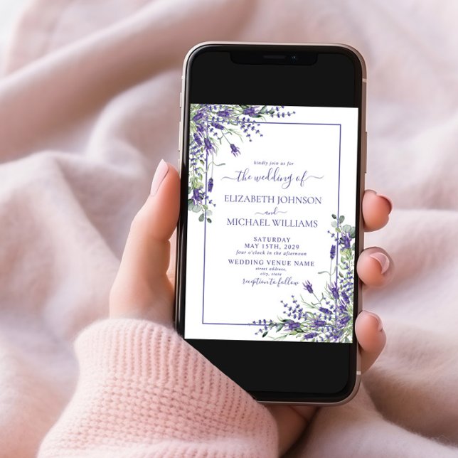 Elegant Lavender Eucalyptus Blommigt Script Bröllo Inbjudningar (Skapare uppladdad)