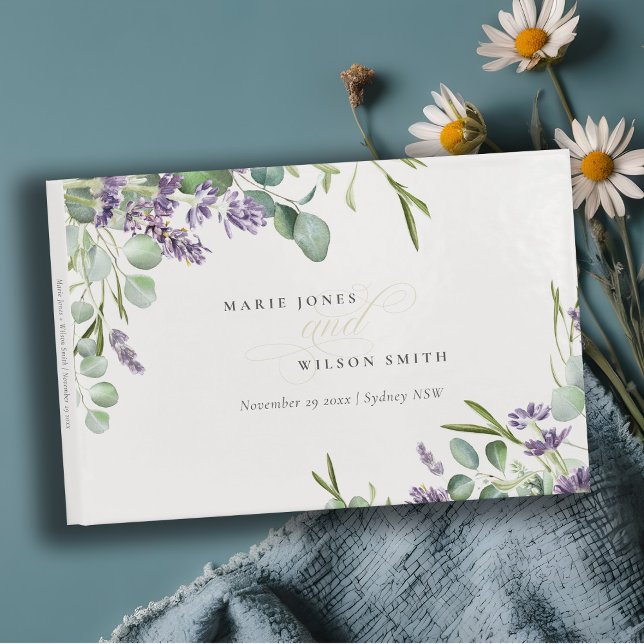 Elegant Lavender Eucalyptus Leafy Foliage Bröllop Gästböcker (Skapare uppladdad)