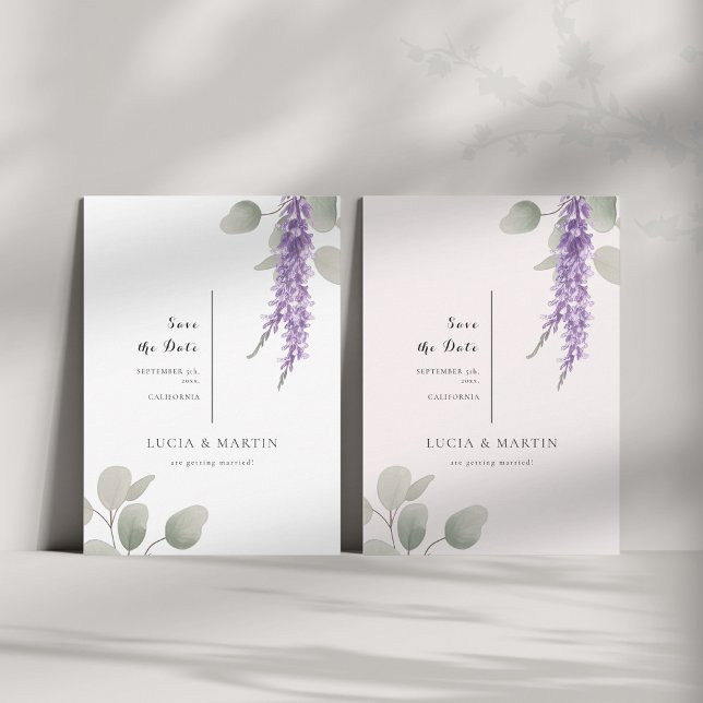 Elegant Lavender Eucalyptus Löv Save Date Inbjudningar (Skapare uppladdad)