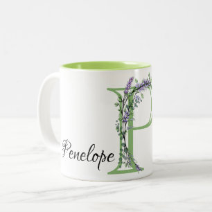 Elegant Lavender Eucalyptus monogrammed brev P Två-Tonad Mugg