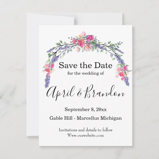 Elegant Lavender Eucalyptus rosa ros vattenfärg Spara Datumet (Framsida)