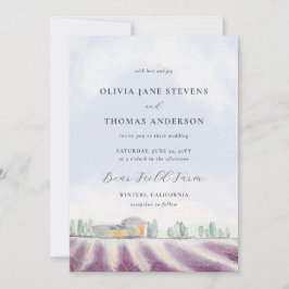Elegant Lavender Fält Watercolor Lila Bröllop Inbjudningar