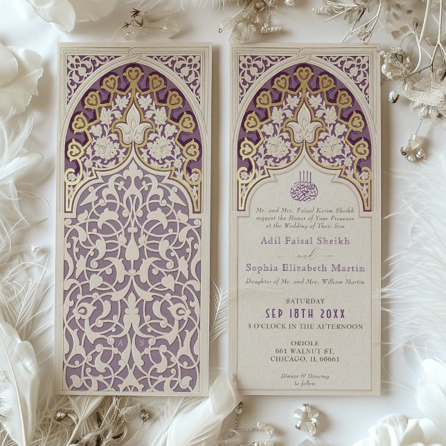 Elegant Lavender & Faux Gold Foil Islamic Bröllop Inbjudningar (Skapare uppladdad)