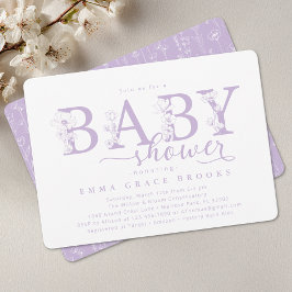 Elegant Lavender Floral Baby Shower Typography Inbjudningar