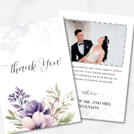 Elegant Lavender Floral Photo Wedding Thank You  Tack Kort