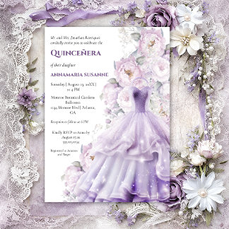 Elegant Lavender Floral Quinceañera Ball Gown | Inbjudningar