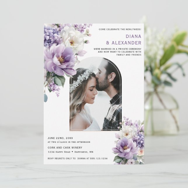Elegant Lavender Floral Reception Only | Inbjudningar (Stående Fram)
