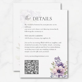 Elegant Lavender Floral Wedding Details QR Code  Tilläggskort