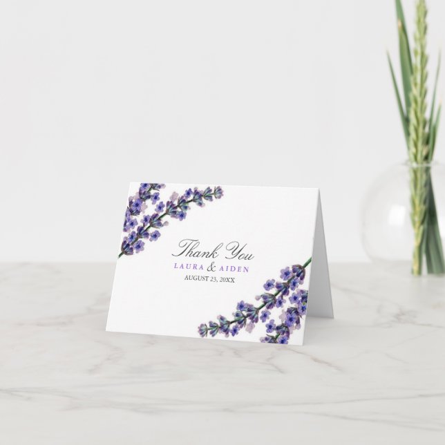 Elegant Lavender Floral Wedding Thank You Card Tack Kort (Framsida)