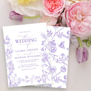 Elegant Lavender Fransk Chinoiserie Blommigt Bröll Inbjudningar