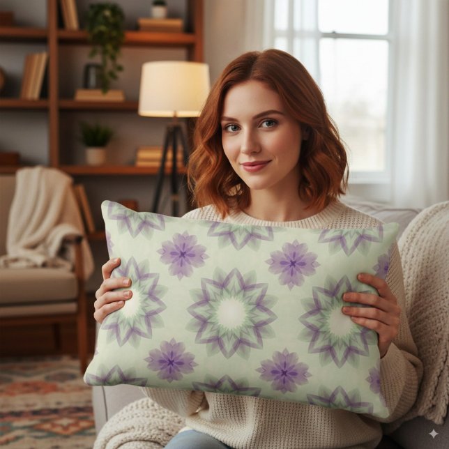 Elegant Lavender Geometric Blommönster Lumbarkudde (Skapare uppladdad)