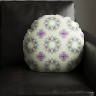 Elegant Lavender Geometric Blommönster Rund Kudde