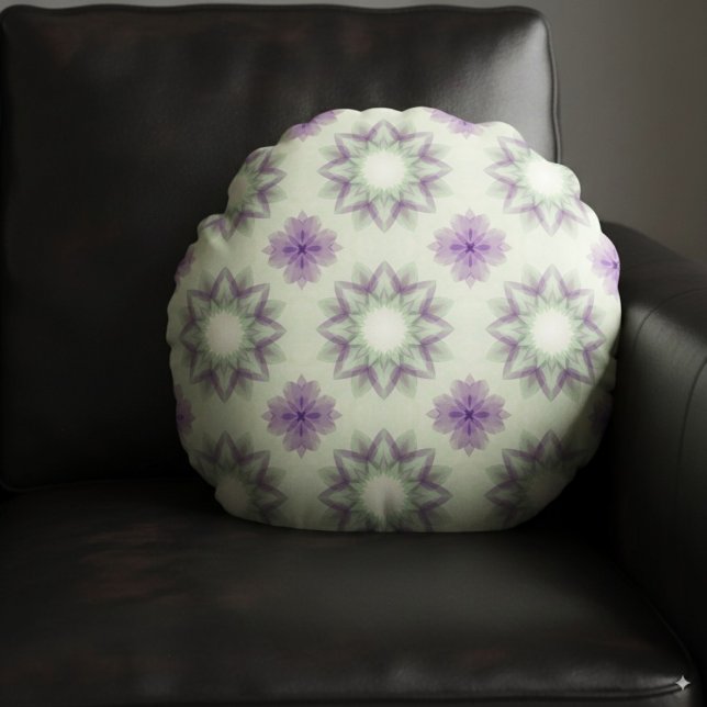 Elegant Lavender Geometric Blommönster Rund Kudde (Skapare uppladdad)