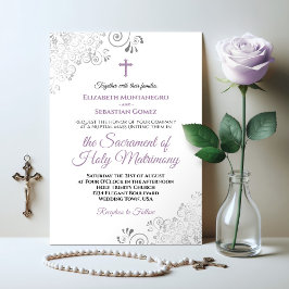 Elegant Lavender & Grått Modern katolska Bröllop Inbjudningar